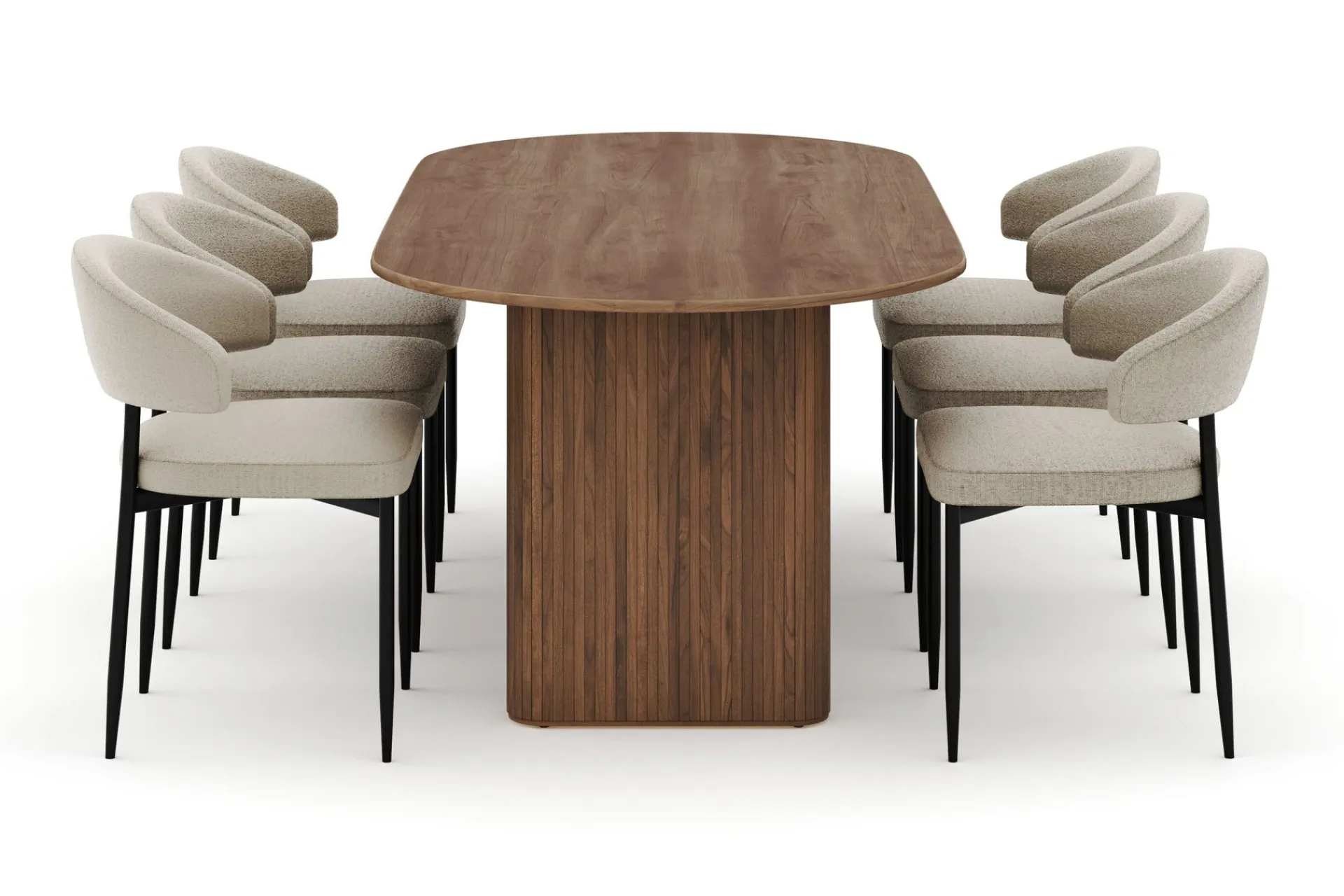 Bark Spisegrupper-Noira Ovalt Spisebord 220 cm med 6 Sawako Stoler Brun