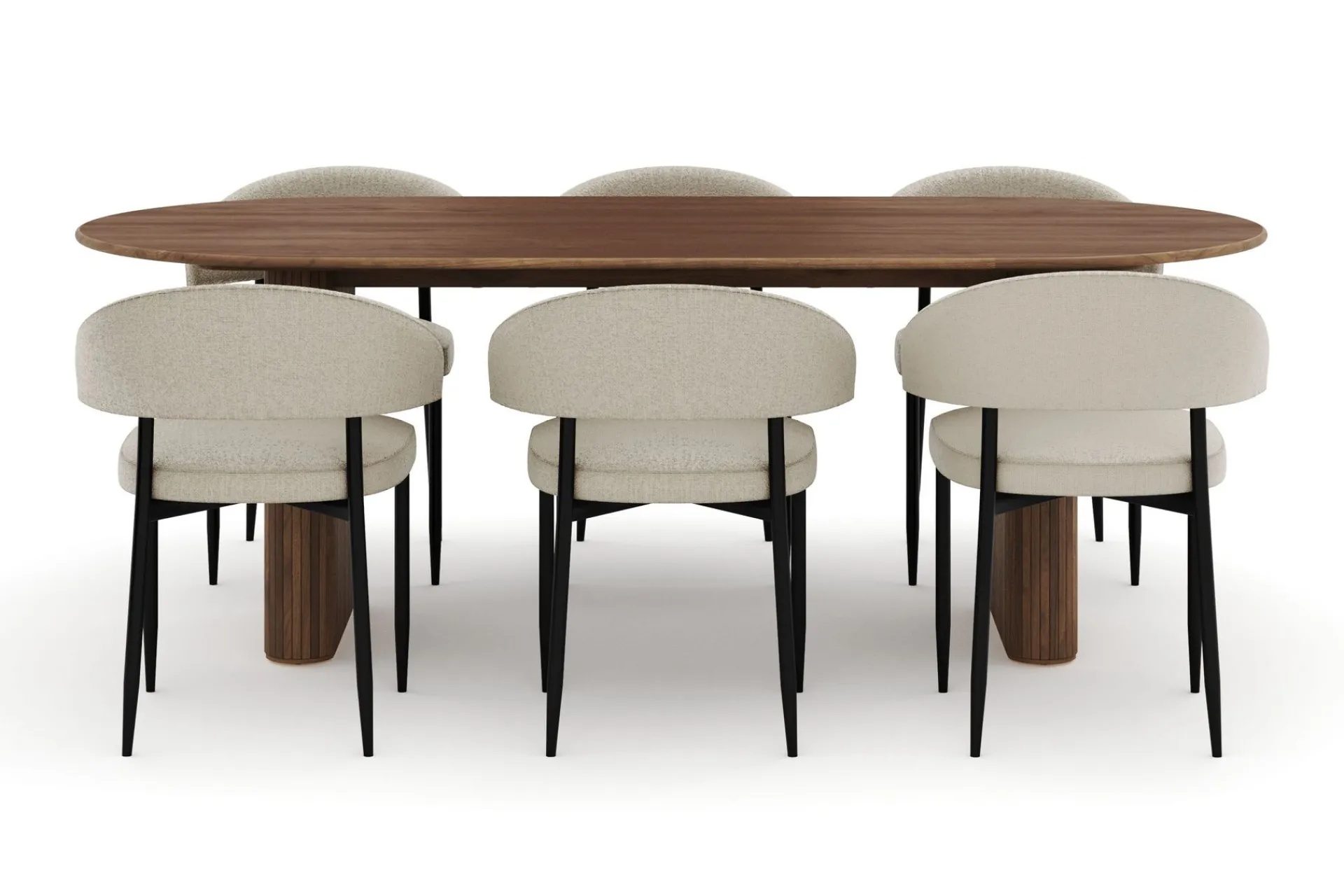 Bark Spisegrupper-Noira Ovalt Spisebord 220 cm med 6 Sawako Stoler Brun