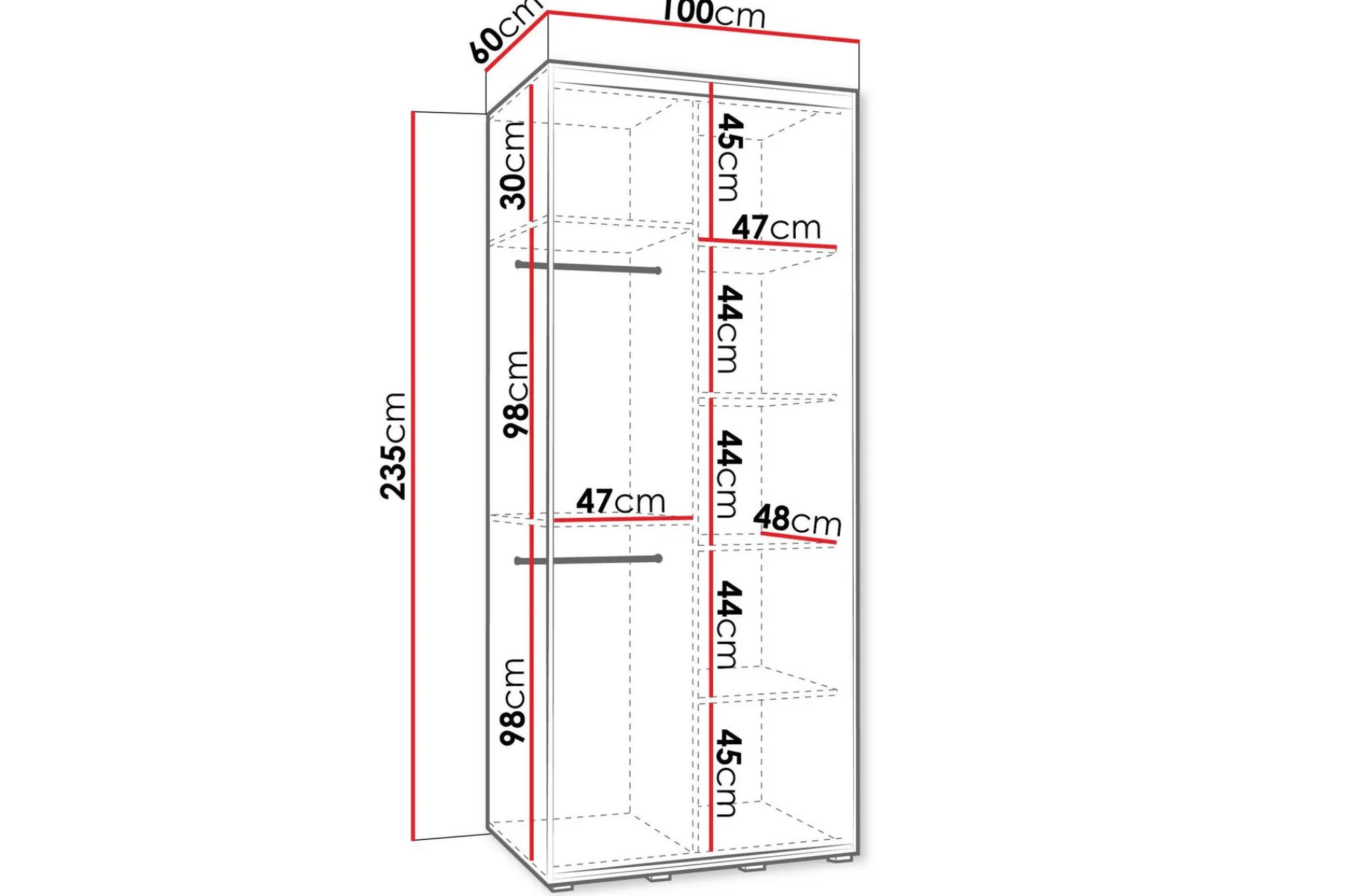 Norrebon Garderobe med Speil 100x235 cm