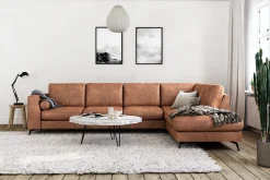 Scandinavian Choice Sofa Med Sjeselong-Ocean Lyx 5-seters Høyrevendt L-formet Sjeselongsofa i Kunstlær Brun