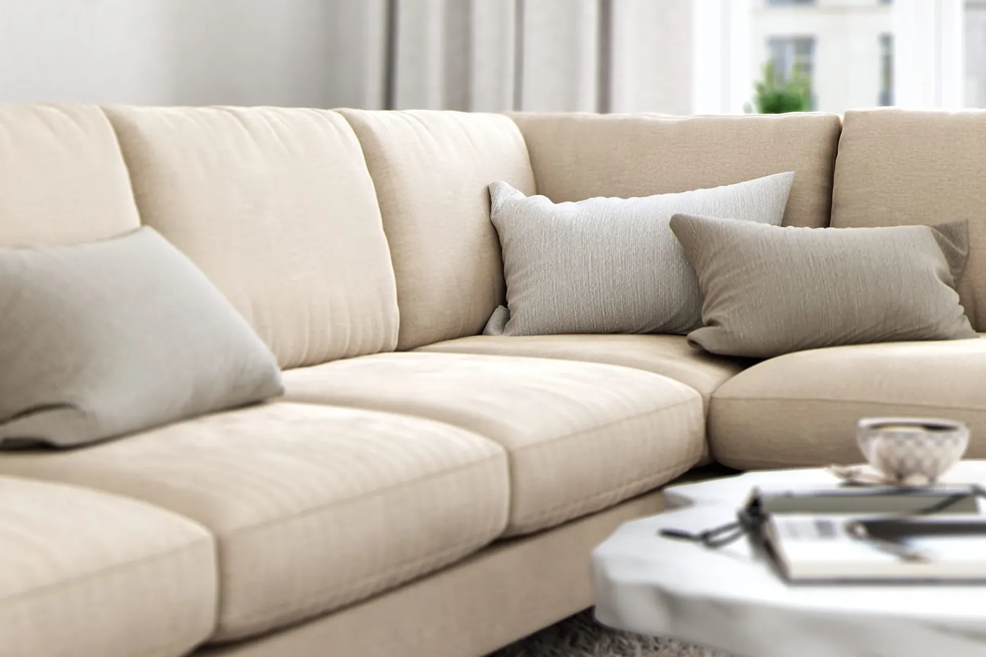 Scandinavian Choice Velour Sofa & Fløyel Sofa-Ocean Lyx 6-seters Høyrevendt U-formet Sofa med Divan og Sjeselong + Fotskammel i Fløyel Beige