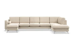 Scandinavian Choice Velour Sofa & Fløyel Sofa-Ocean Lyx 6-seters Høyrevendt U-formet Sofa med Divan og Sjeselong + Fotskammel i Fløyel Beige