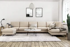 Scandinavian Choice Velour Sofa & Fløyel Sofa-Ocean Lyx 6-seters Høyrevendt U-formet Sofa med Divan og Sjeselong + Fotskammel i Fløyel Beige