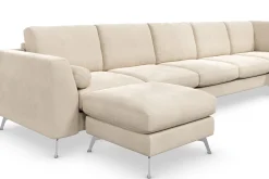Scandinavian Choice Velour Sofa & Fløyel Sofa-Ocean Lyx 6-seters Høyrevendt U-formet Sofa med Divan og Sjeselong + Fotskammel i Fløyel Beige