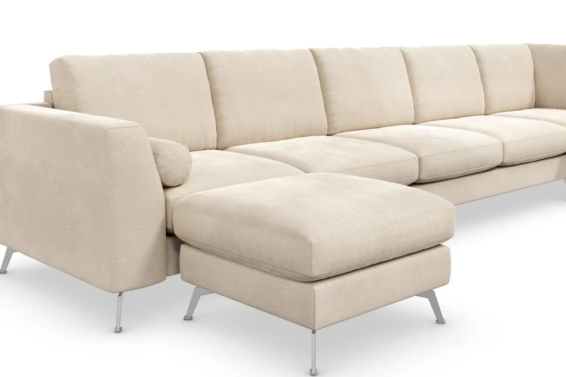 Scandinavian Choice Velour Sofa & Fløyel Sofa-Ocean Lyx 6-seters Høyrevendt U-formet Sofa med Divan og Sjeselong + Fotskammel i Fløyel Beige
