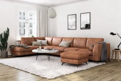 Scandinavian Choice Sofa Med Sjeselong-Ocean Lyx 6-seters Venstrevendt U-formet Sofa med Divan og Sjeselong + Fotskammel i Kunstlær Brun