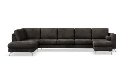 Scandinavian Choice Velour Sofa & Fløyel Sofa-Ocean Lyx 6-seters Venstrevendt U-formet Sofa med Divan og Sjeselong + Fotskammel i Fløyel Mörkbrun