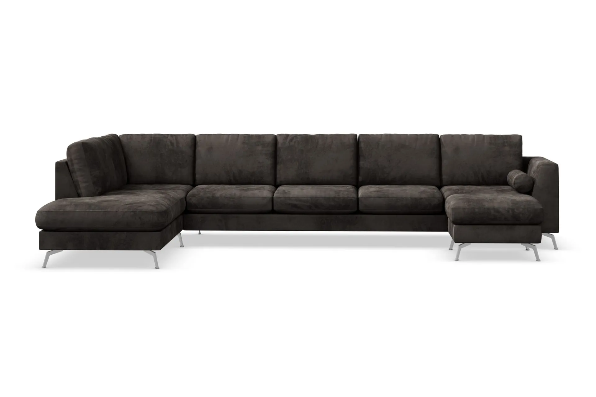 Scandinavian Choice Velour Sofa & Fløyel Sofa-Ocean Lyx 6-seters Venstrevendt U-formet Sofa med Divan og Sjeselong + Fotskammel i Fløyel Mörkbrun