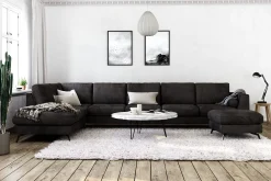 Scandinavian Choice Velour Sofa & Fløyel Sofa-Ocean Lyx 6-seters Venstrevendt U-formet Sofa med Divan og Sjeselong + Fotskammel i Fløyel Mörkbrun