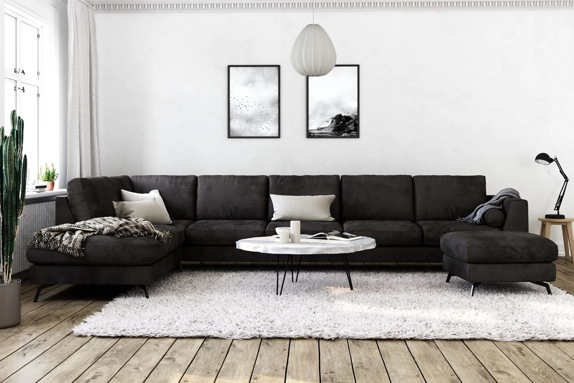 Scandinavian Choice Velour Sofa & Fløyel Sofa-Ocean Lyx 6-seters Venstrevendt U-formet Sofa med Divan og Sjeselong + Fotskammel i Fløyel Mörkbrun