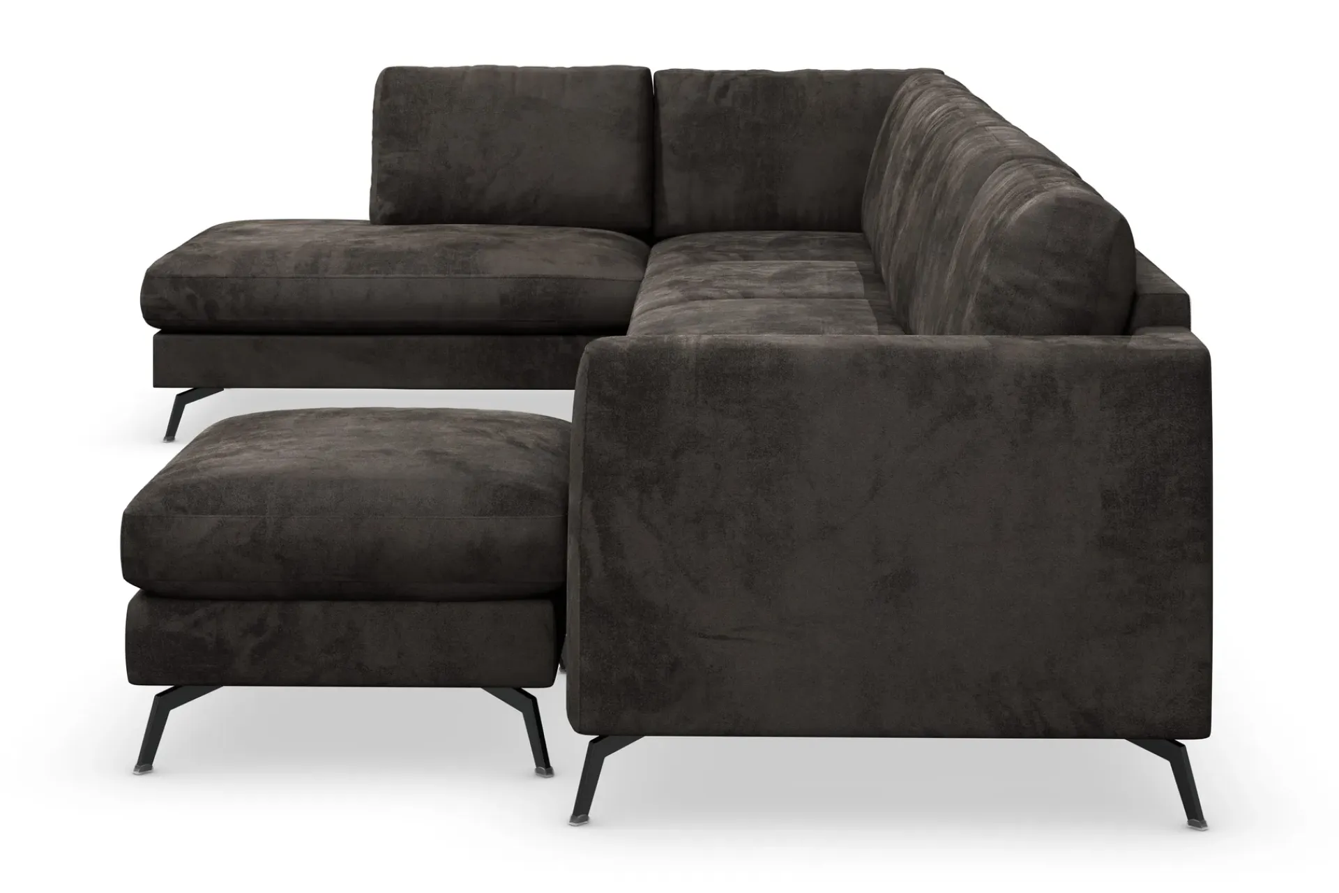 Scandinavian Choice Velour Sofa & Fløyel Sofa-Ocean Lyx 6-seters Venstrevendt U-formet Sofa med Divan og Sjeselong + Fotskammel i Fløyel Mörkbrun
