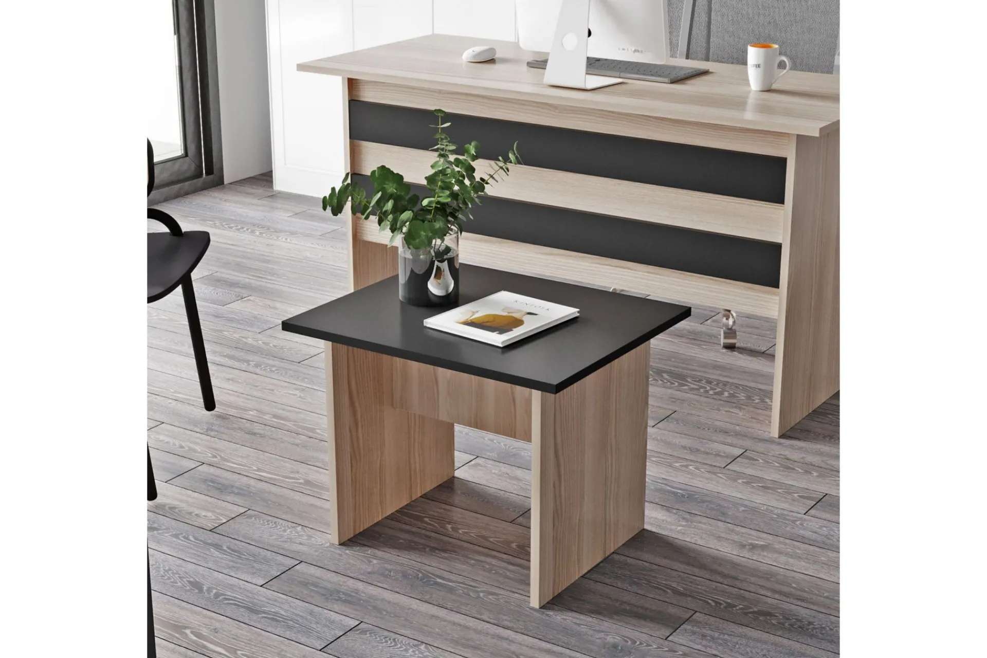 Kontorbord-Okani Skrivebord 140 cm med oppbevaring og fotskammel Natur,Svart