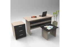 Kontorbord-Okani Skrivebord 140 cm med oppbevaring og fotskammel Natur,Svart