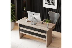 Kontorbord-Okani Skrivebord 140 cm med oppbevaring og fotskammel Natur,Svart