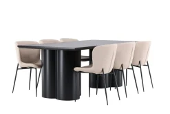Venture Home Spisegrupper-Olivia Spisegruppe 210 cm Rektangulær med 6 Modesto stoler Svart/Beige/Svart