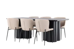 Venture Home Spisegrupper-Olivia Spisegruppe 210 cm Rektangulær med 6 Modesto stoler Svart/Beige/Svart