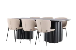 Venture Home Spisegrupper-Olivia Spisegruppe 210 cm Rektangulær med 6 Modesto stoler Svart/Beige/Svart