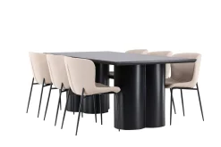Venture Home Spisegrupper-Olivia Spisegruppe 210 cm Rektangulær med 6 Modesto stoler Svart/Beige/Svart