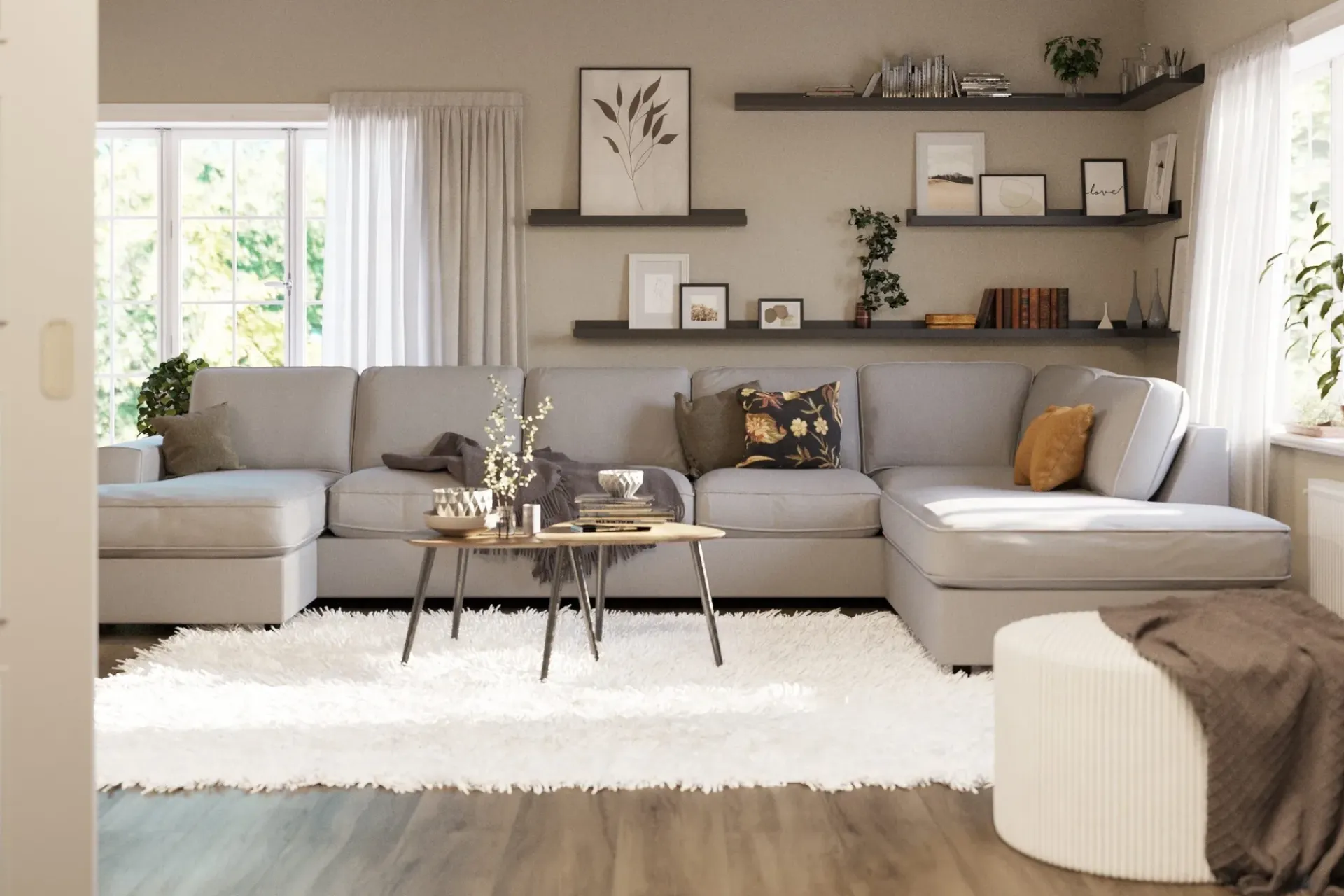 Scandinavian Choice U-Sofa-Optus Lyx 6-seters Høyrevendt U-formet Large Sofa med Divan og Sjeselong i Stoff Grey
