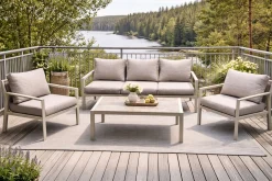 Veranda & Terrasse|Loungemøbler Salg-Palermo Hagemøbelgruppe Sofagruppe: 3-seter sofa, 2 lenestoler, sofabord Beige