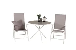 Venture Home Cafesett|Balkonggrupper-Parma Cafésett Rundt Ø90 cm + 2 Break Posisjonsstoler Hvit/Grå