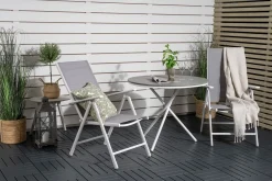 Venture Home Cafesett|Balkonggrupper-Parma Cafésett Rundt Ø90 cm + 2 Break Posisjonsstoler Hvit/Grå