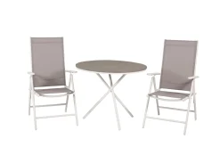 Venture Home Cafesett|Balkonggrupper-Parma Cafésett Rundt Ø90 cm + 2 Break Posisjonsstoler Hvit/Grå