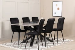 Venture Home Spisegrupper-Penny Spisegruppe 190 cm inkl. 6 Robin Fløyelsstoler Svart,Grey