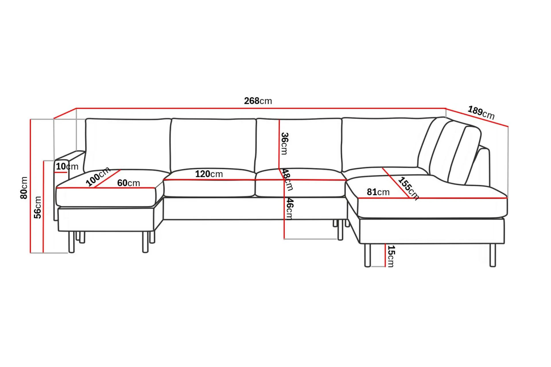Scandinavian Choice U-Sofa-Peppe 4-seters Høyrevendt U-formet Sofa med Divan og Sjeselong i Manchester Mørkegrå