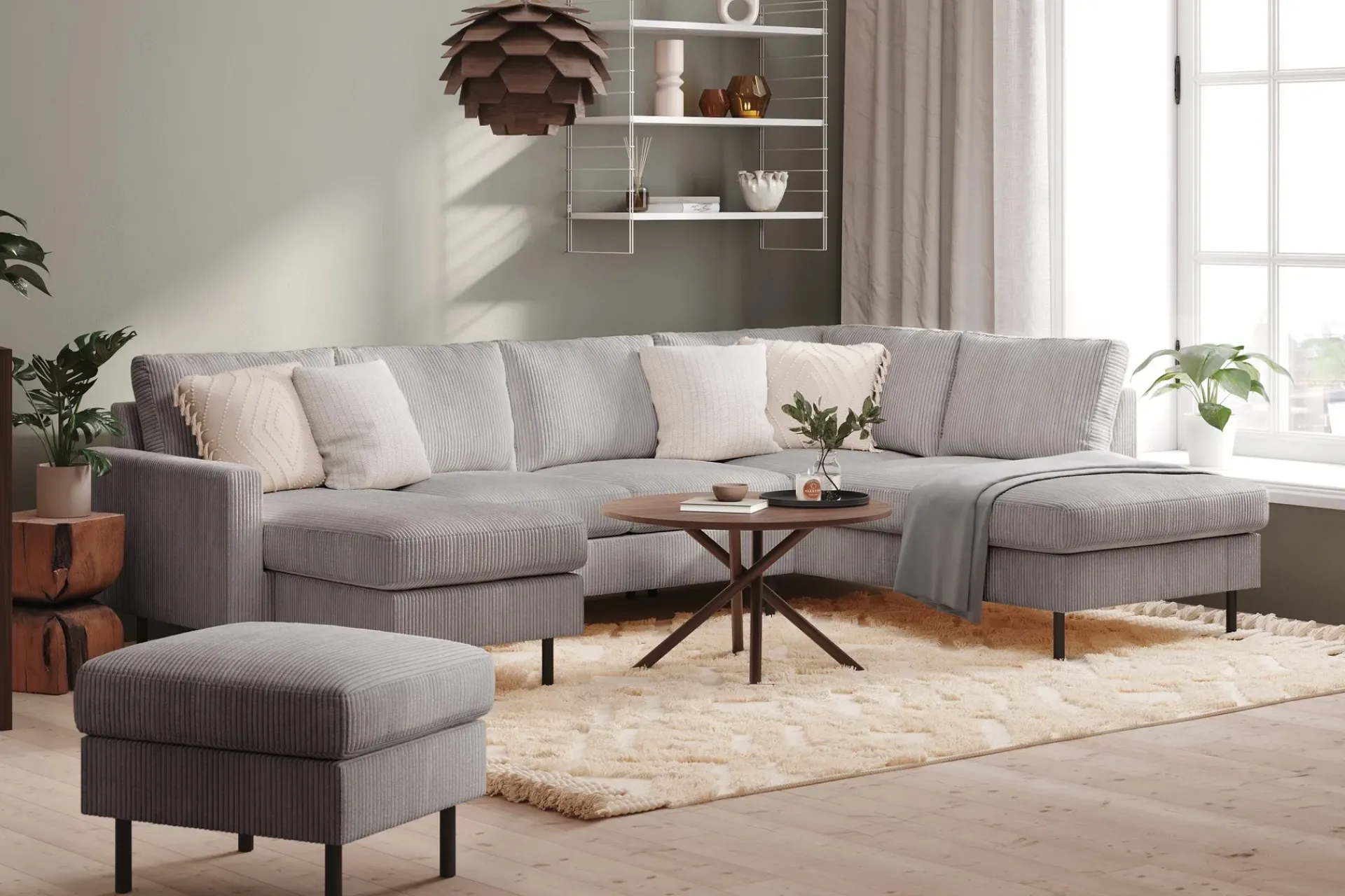 Scandinavian Choice U-Sofa-Peppe 4-seters Høyrevendt U-formet Sofa med Divan og Sjeselong i Manchester Mørkegrå