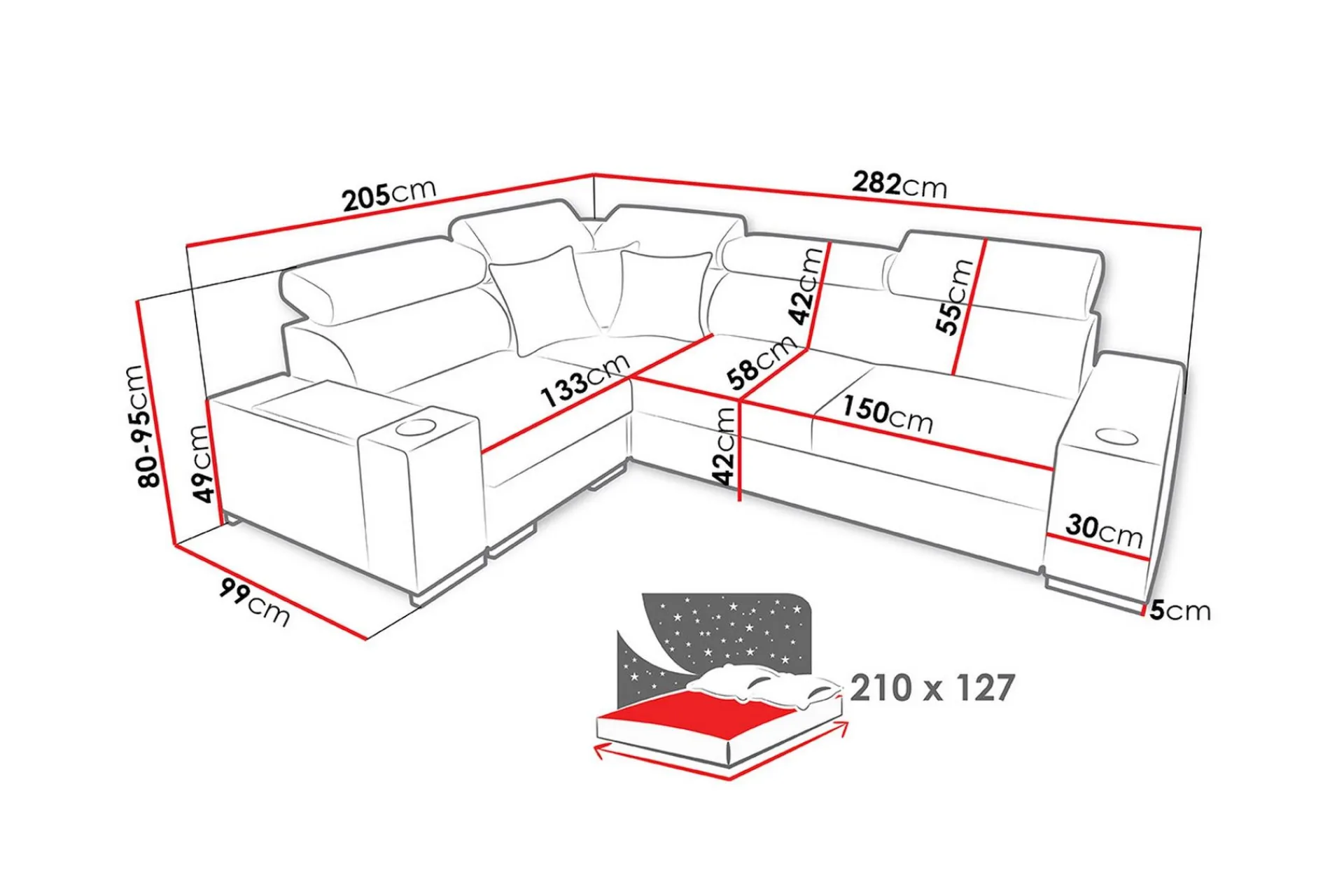 Sovesofaer-Perseo Divansovesofa 282x205x95 cm Rux 1 + Zygo 8