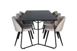 Venture Home Spisegrupper-Petra Spisegruppe 190 cm Rektangulær med 6 Velvet Stoler Svart