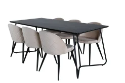 Venture Home Spisegrupper-Petra Spisegruppe 190 cm Rektangulær med 6 Velvet Stoler Svart