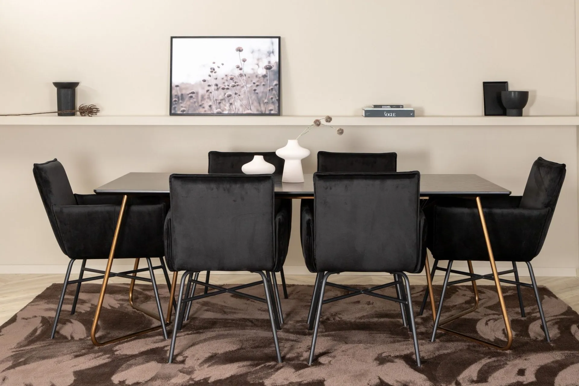 Venture Home Spisegrupper-Pipi Spisegruppe 190 cm inkl. 6 Pipi Stoler Kobber,Svart
