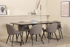 Venture Home Spisegrupper-Pippi spisebord med 6 Fløyel Spisestol Svart