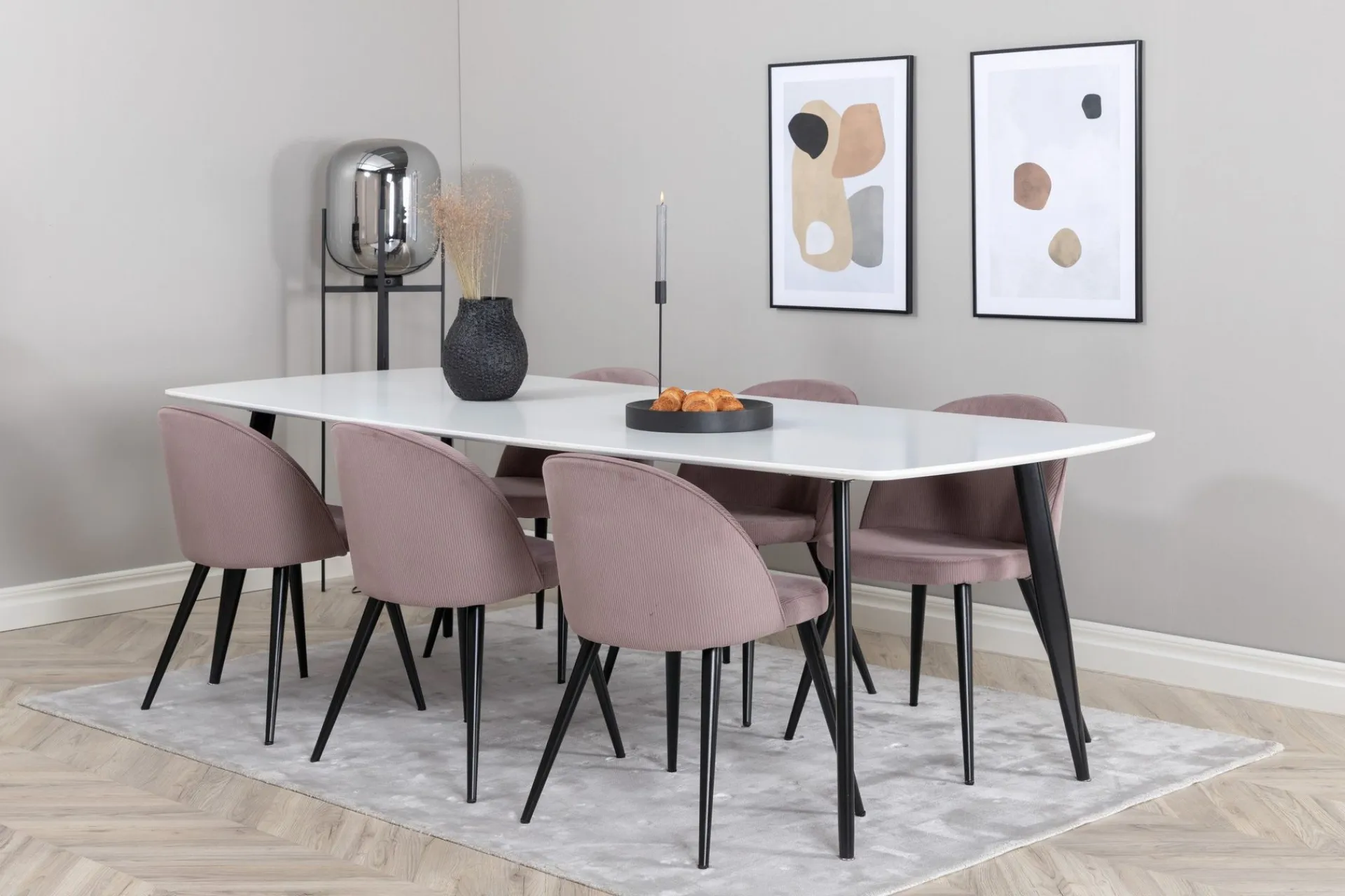 Venture Home Polar Spisegruppe 240 cm Rektangulær med 6 Velvet Stoler