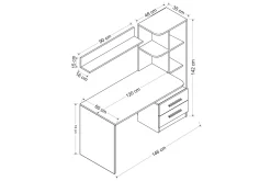 Kontorbord-Puijas Skrivebord 120 cm med Oppbevaring Skuff+Hyller+Vegghy Svart,Hvit