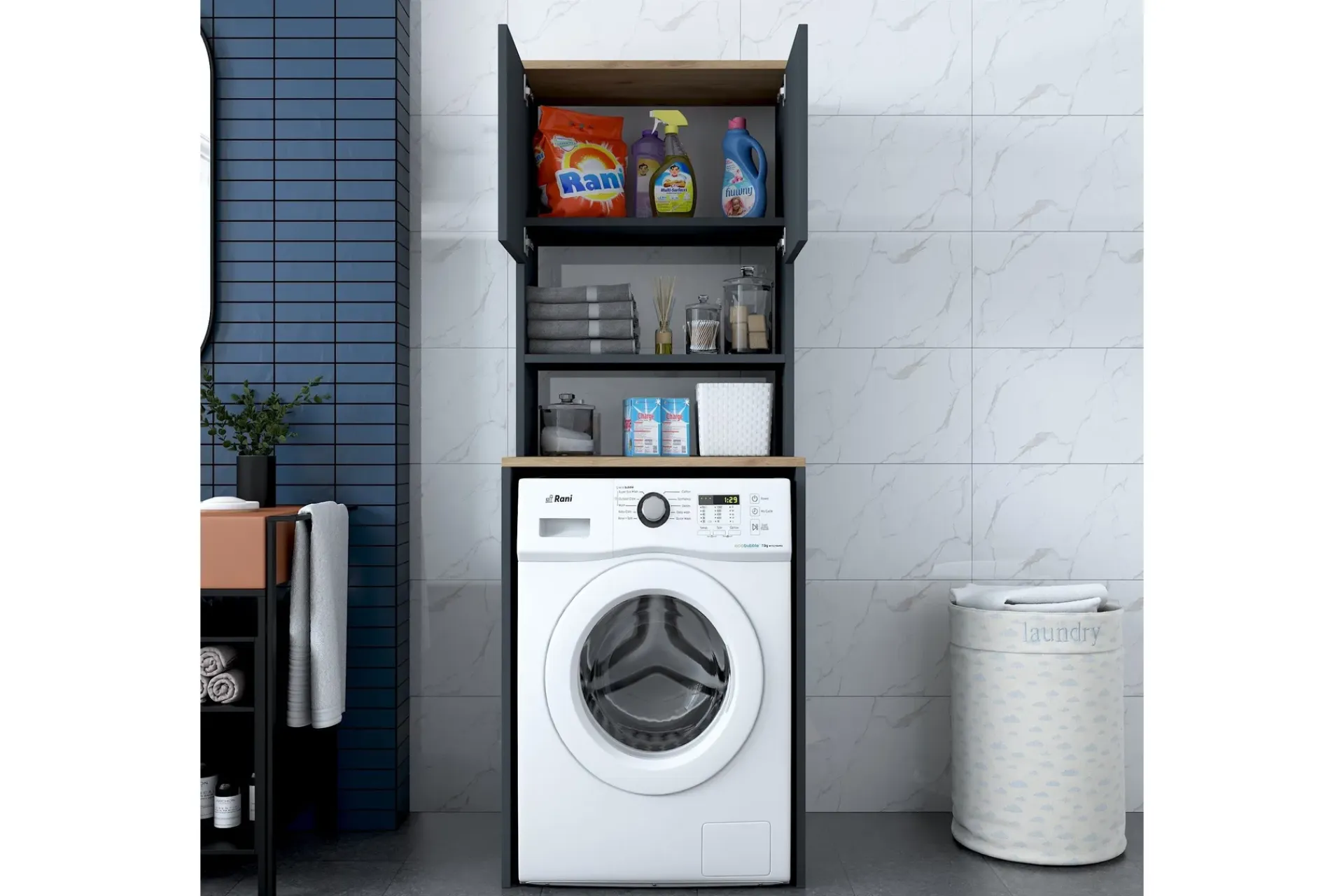 Innsynsbeskyttelse & Innhegning|Baderom-Ramdev Highboard Valnöt,Antracit