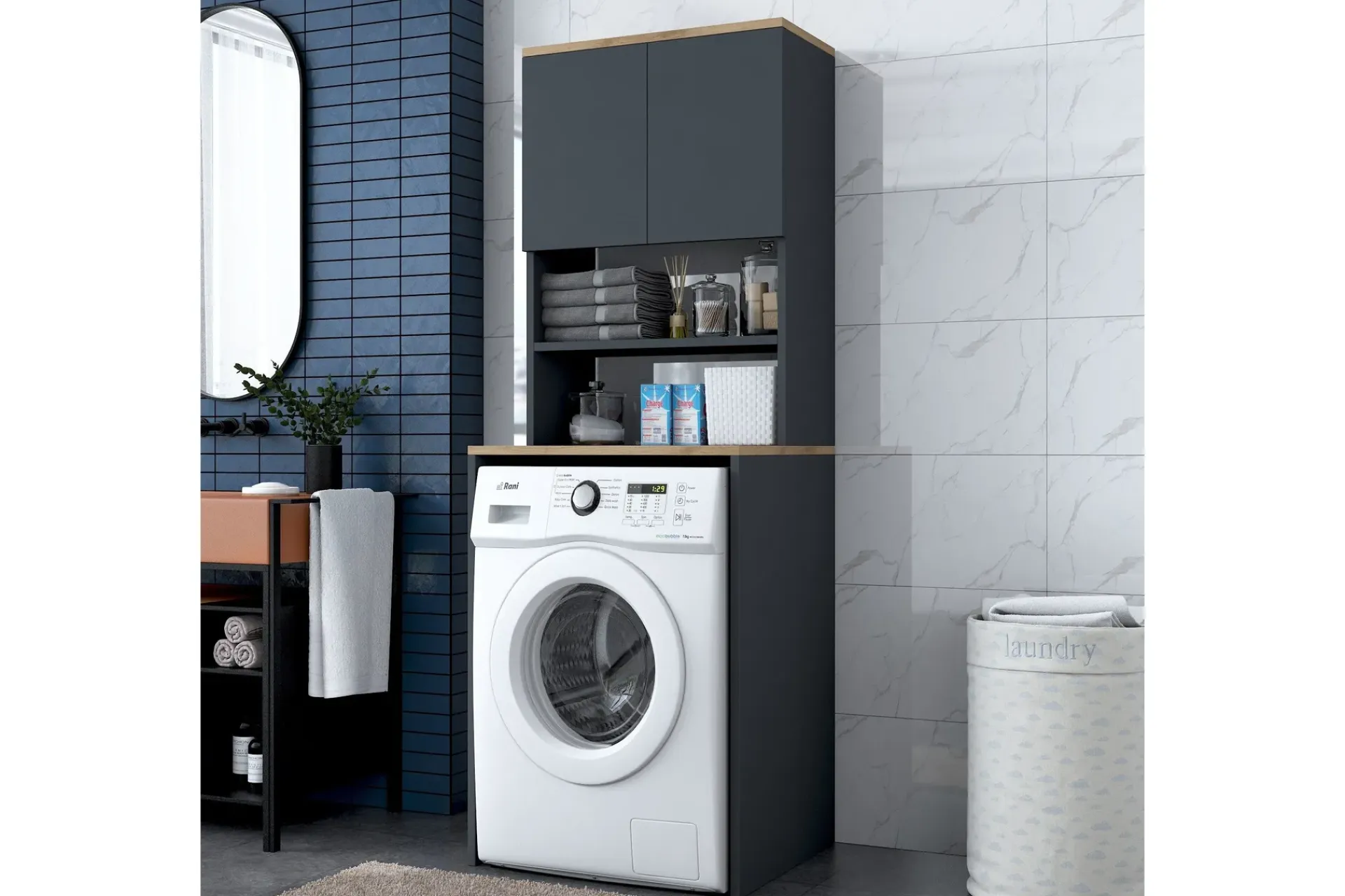 Innsynsbeskyttelse & Innhegning|Baderom-Ramdev Highboard Valnöt,Antracit