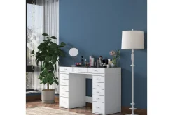 Sminkebord & Toalettbord-Ramender Sminkebord med Oppbevaring Bordplate i 120 cm Glass