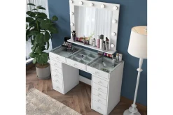 Sminkebord & Toalettbord-Ramender Stort Sminkebord med speil og lys med oppbevaring Glass