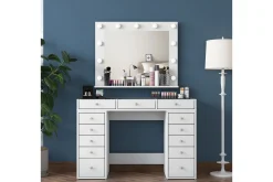 Sminkebord & Toalettbord-Ramender Stort Sminkebord med speil og lys med oppbevaring Glass