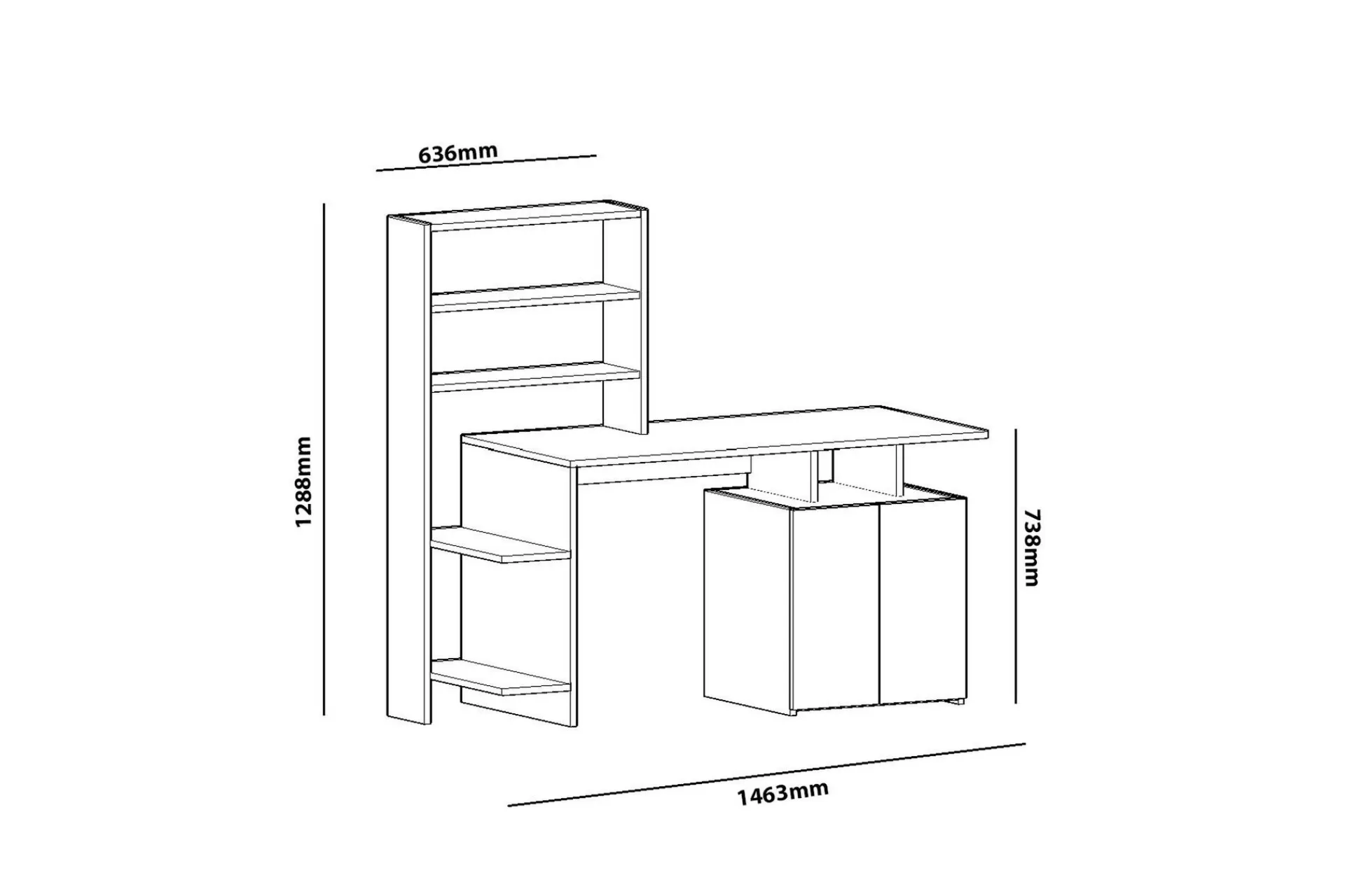 Raymer Skrivebord 146 cm med Oppbevaring Hyller + Skap
