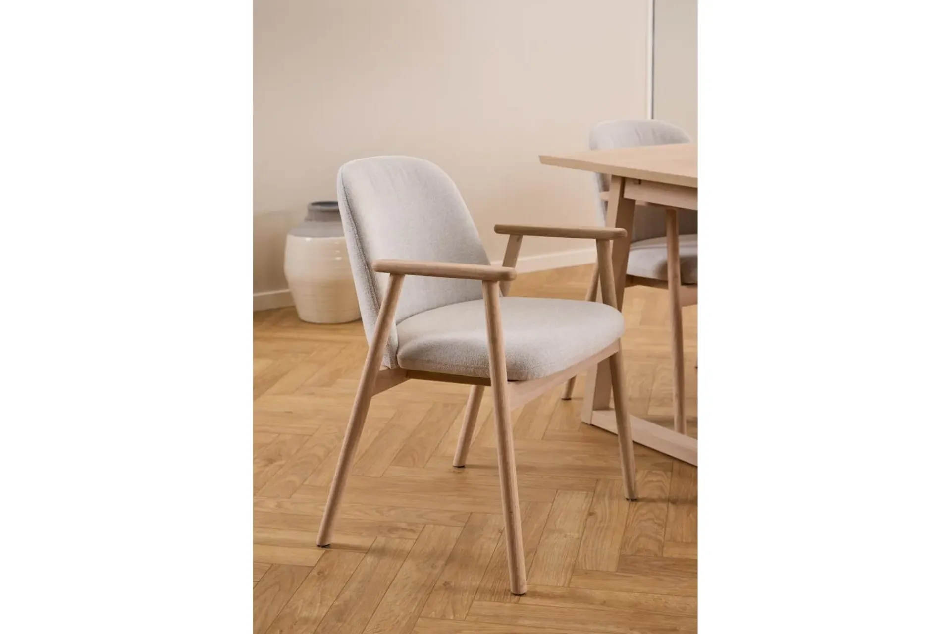 Karmstoler|Spisestoler & Kjøkkenstoler-Reciclar Spisestol i bouclé med armlener i eik Beige,Cream