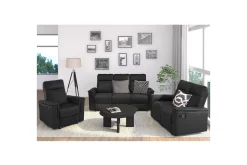 Loft24 Lenestoler-Recliner Southbrook , Ekte skinn/PU/Tre/Metall, Manuell hvilestol Svart