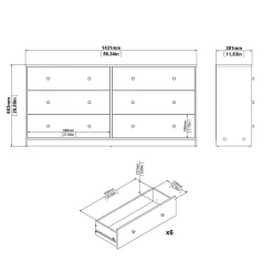 Tvilum Kommode|Gangoppbevaring-Renor Kommode dobbel kommode med 6 skuffer 143x30x68 cm Svart