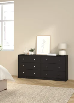Tvilum Kommode|Gangoppbevaring-Renor Kommode dobbel kommode med 6 skuffer 143x30x68 cm Svart