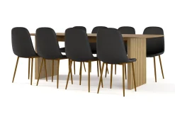 Bark Richeto spisebord 240 cm eik + 8 stk. Nibe stol svart med eikeben