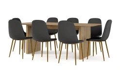 Bark Richeto spisebord 210 cm eik + 8 stk. Nibe stol svart med eikeben