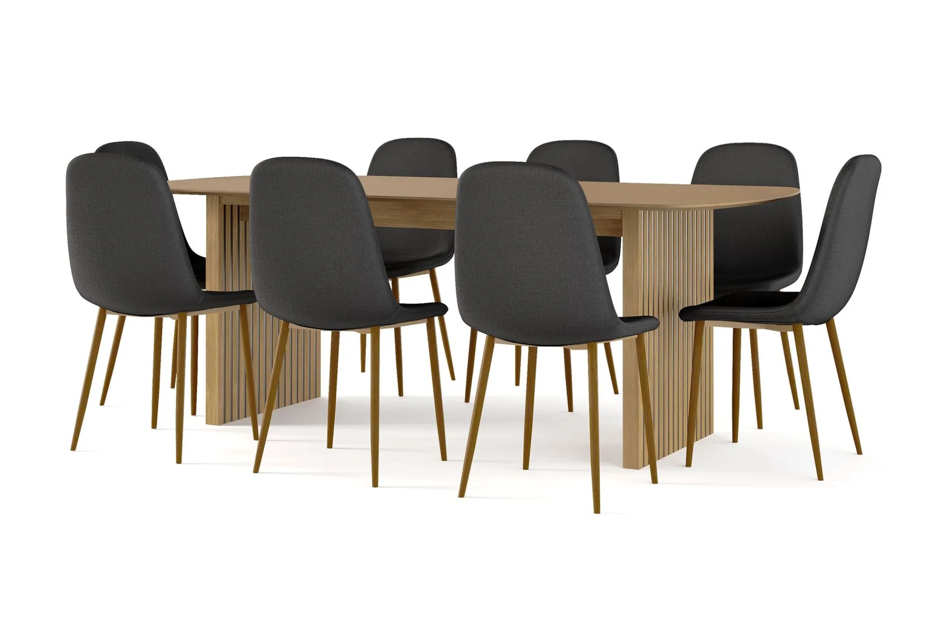 Bark Richeto spisebord 210 cm eik + 8 stk. Nibe stol svart med eikeben
